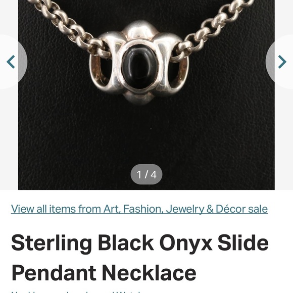 Sterling Silver Black Onyx slide pendant on Rolo chain 16in - Picture 2 of 5
